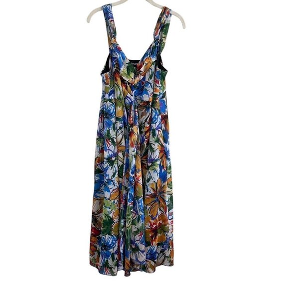 Lane Bryant Floral Dress 18 Blue Tank Midi Retro Tropical 80s Flowy Feminine - Picture 1 of 13